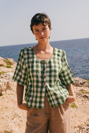 MAEVE top in Green Gingham from AmourLinen