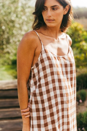 Dreamy linen night gown in Mocha Gingham from AmourLinen