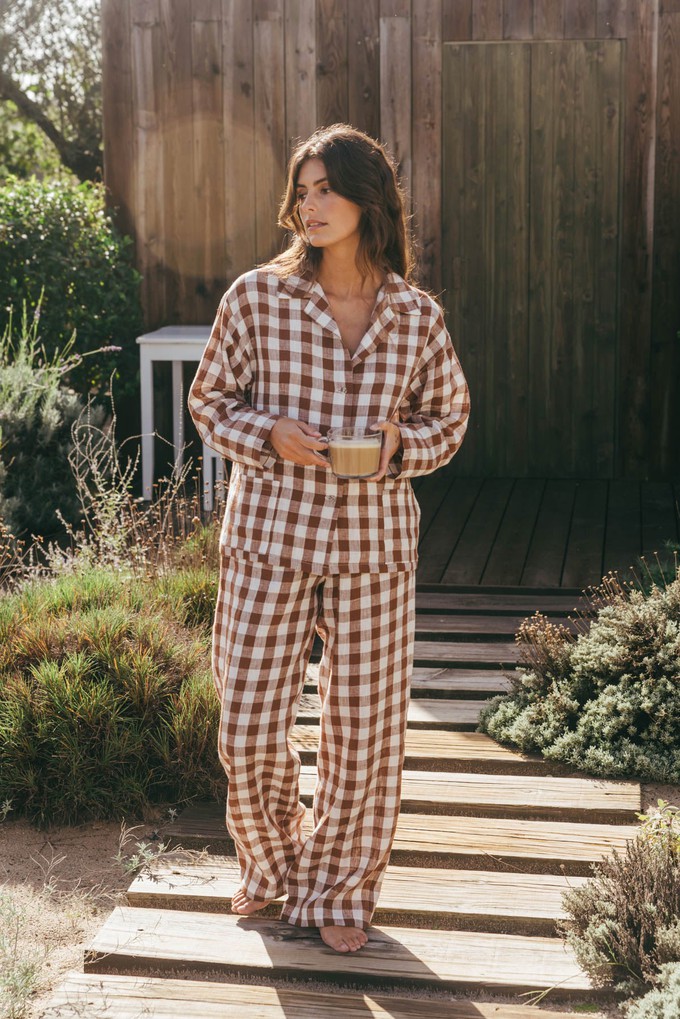 Pajama set SNOOZE in Mocha Gingham from AmourLinen