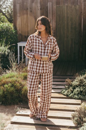 Pajama set SNOOZE in Mocha Gingham from AmourLinen