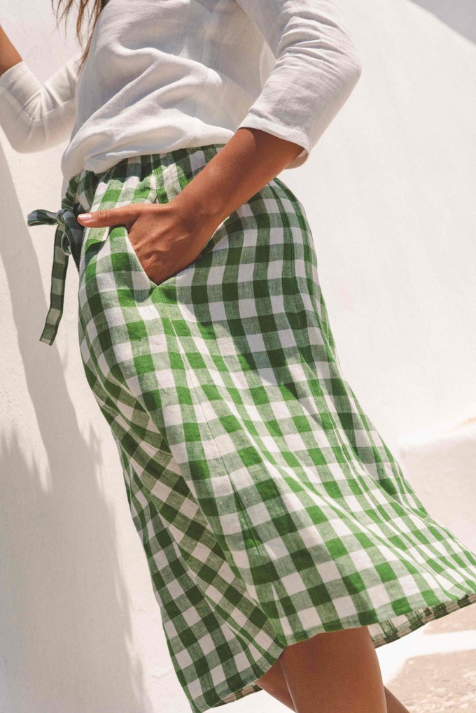 Bergen mid length linen skirt in Green Gingham from AmourLinen Bergen mid length linen skirt in Green Gingham from AmourLinen