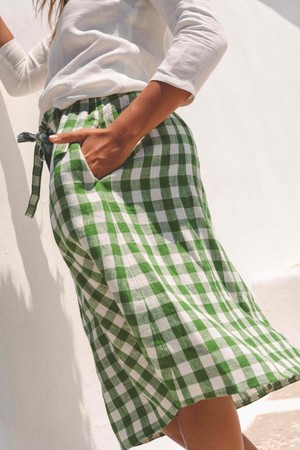Bergen mid length linen skirt in Green Gingham from AmourLinen Bergen mid length linen skirt in Green Gingham from AmourLinen