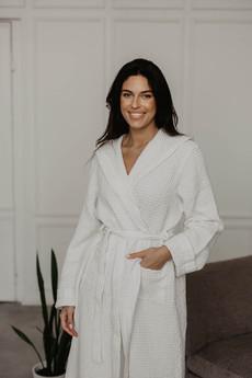Waffle linen bathrobe Snuggle - White / Size 2 via AmourLinen