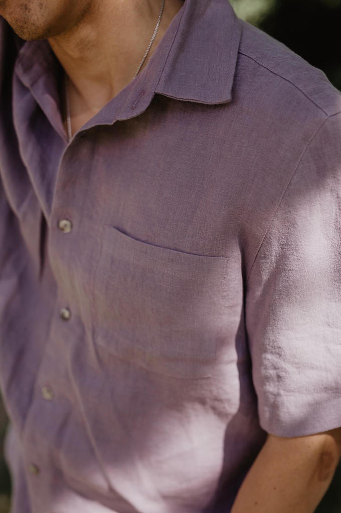 Magnus oversized short sleeve linen shirt in Dusty Lavender from AmourLinen