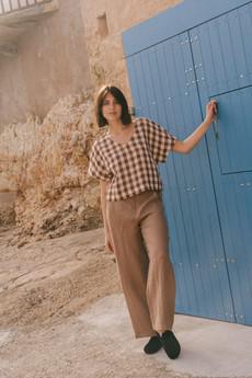 Barbora straight linen pants in Rosy Brown via AmourLinen