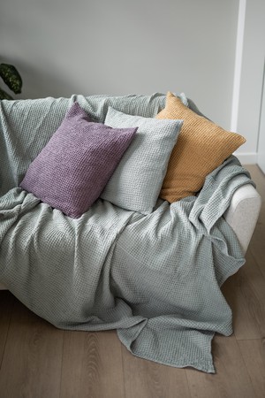 Linen waffle bed throw in Sage Green from AmourLinen