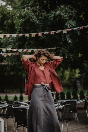 Kyiv oversized linen jacket in Terracotta from AmourLinen