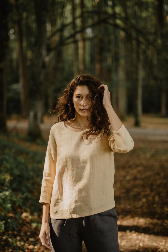 Riga linen top 3/4 sleeves XS/S Mustard | sale from AmourLinen
