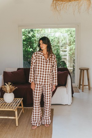 Pajama set SNOOZE in Mocha Gingham from AmourLinen