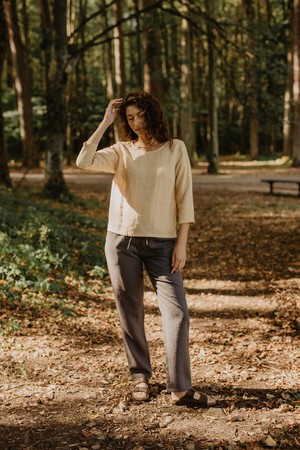 Riga linen top 3/4 sleeves XS/S Mustard | sale from AmourLinen