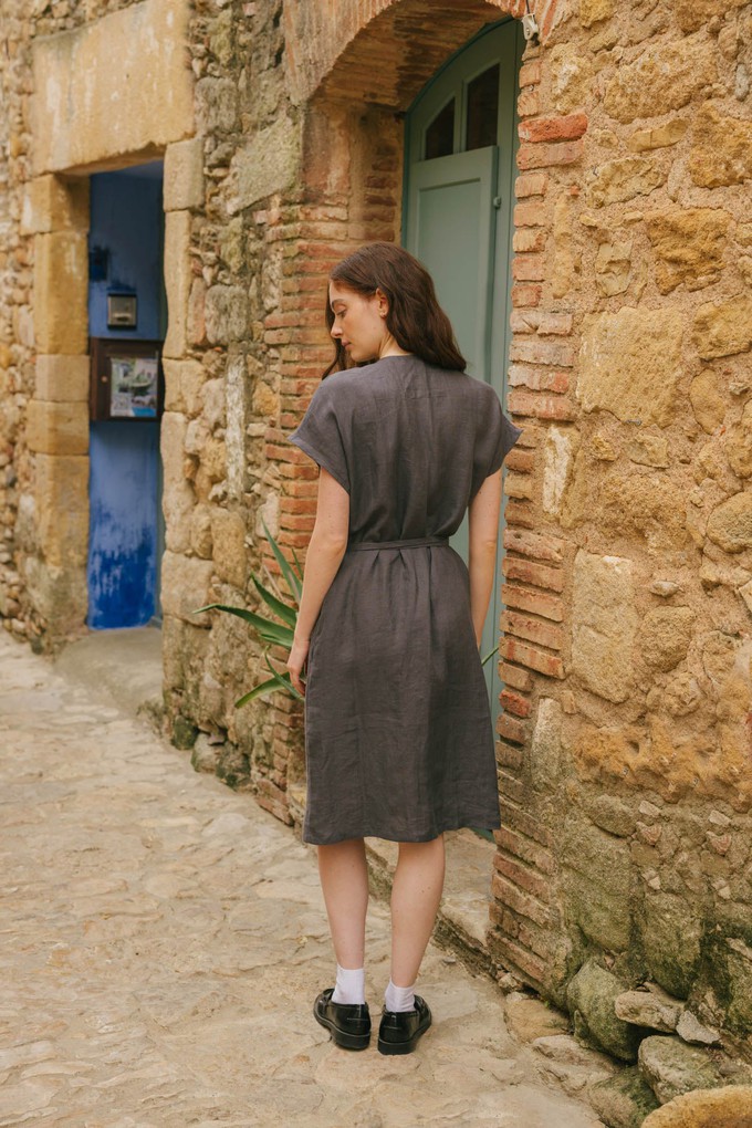 Olivia linen wrap dress in Charcoal from AmourLinen