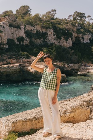 Leah wide linen pants with slits in Cream | sale from AmourLinen
