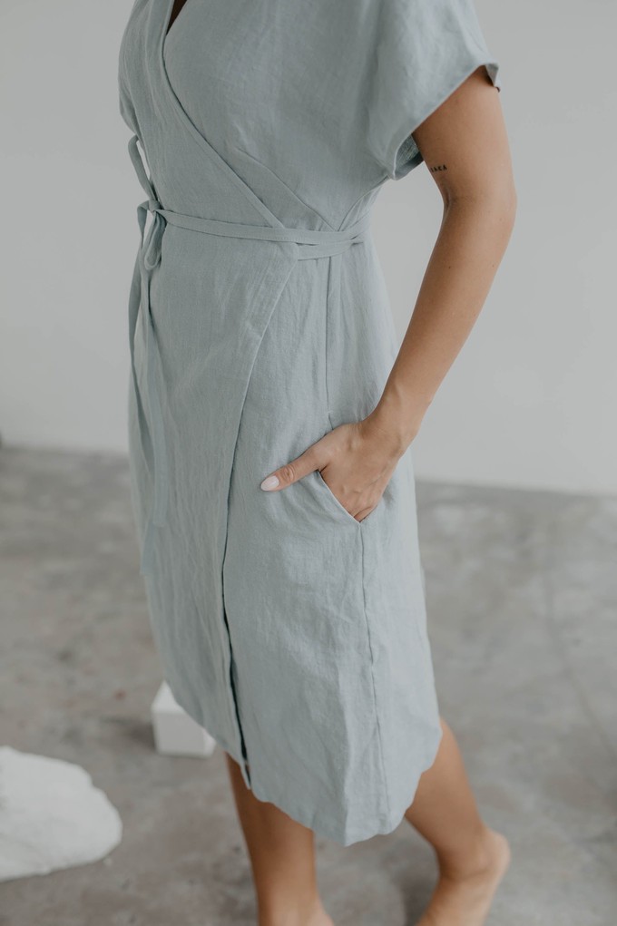 Olivia linen wrap dress in Sage Green from AmourLinen