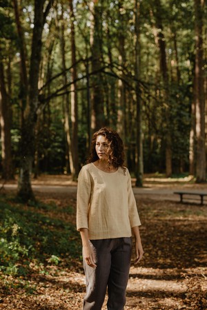 Riga linen top 3/4 sleeves XS/S Mustard | sale from AmourLinen
