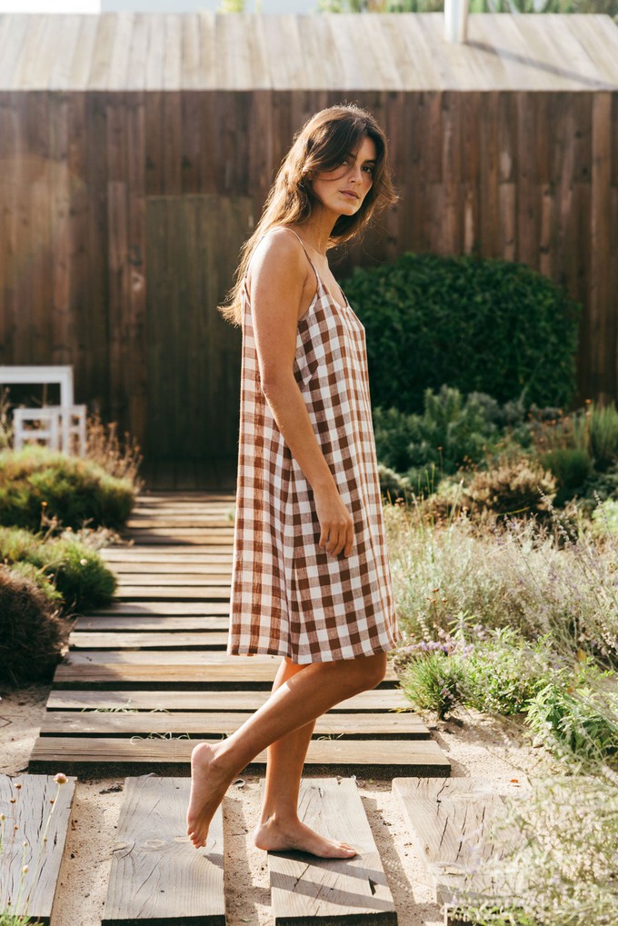 Dreamy linen night gown in Mocha Gingham from AmourLinen