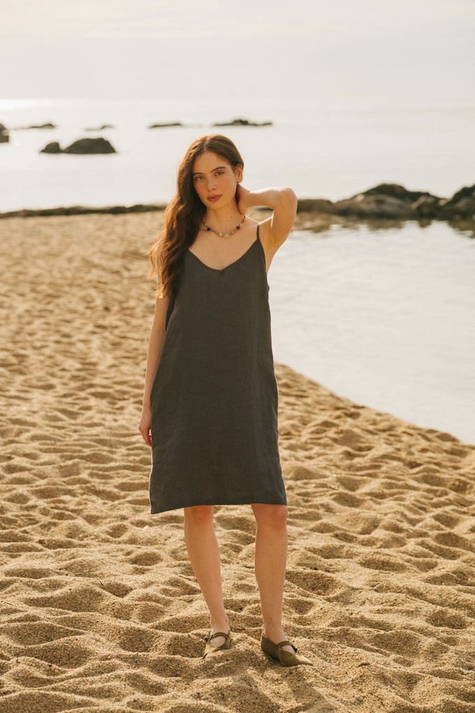 Zoe linen slip dress in Charcoal from AmourLinen
