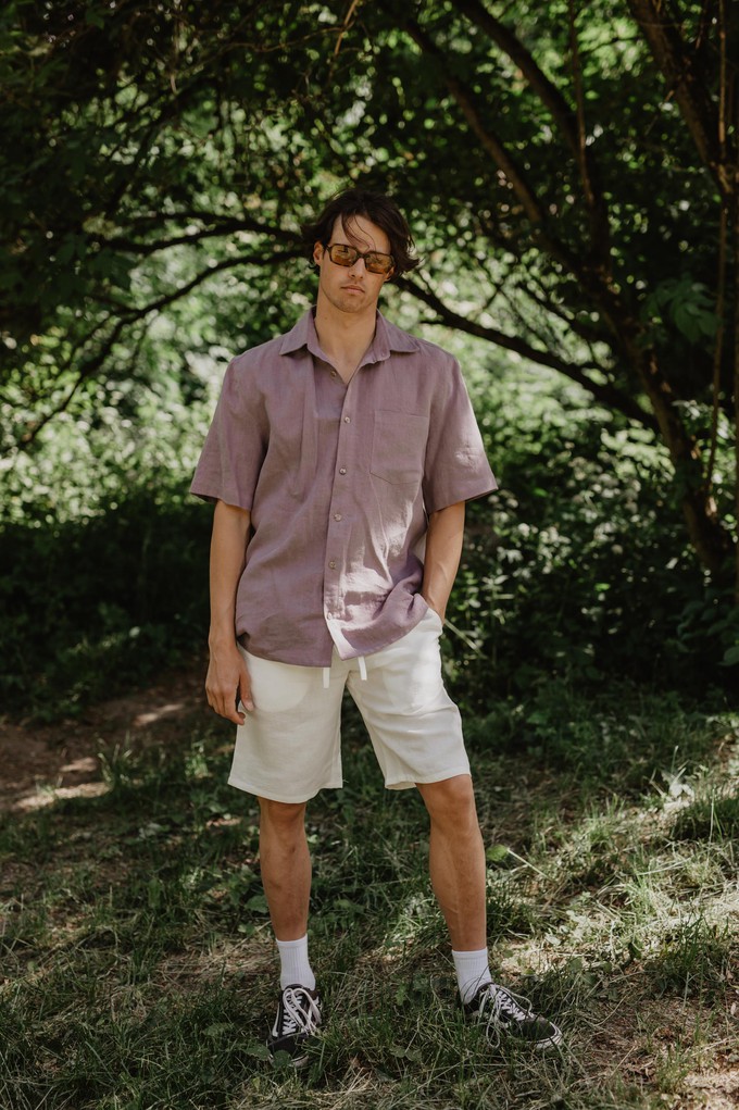 Magnus oversized short sleeve linen shirt in Dusty Lavender from AmourLinen