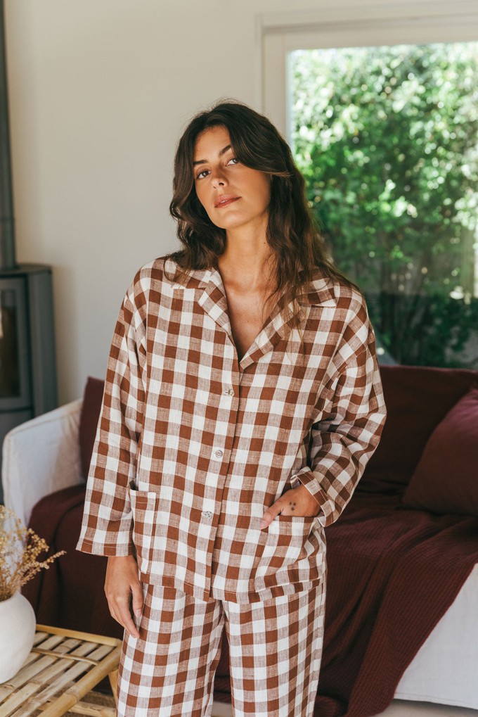 Pajama set SNOOZE in Mocha Gingham from AmourLinen