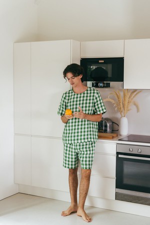 Billy linen pajama set in Green Gingham from AmourLinen