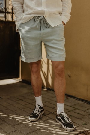 Ares casual linen shorts in Sage Green from AmourLinen