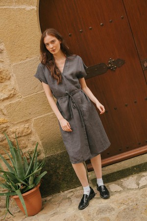 Olivia linen wrap dress in Charcoal from AmourLinen