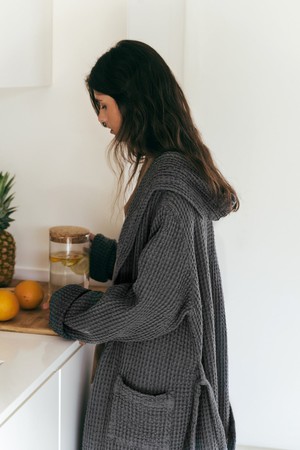 Snuggle linen waffle bathrobe in Charcoal from AmourLinen