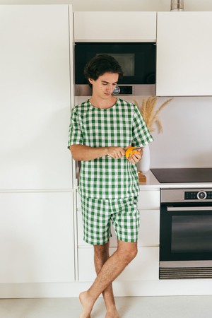 Billy linen pajama set in Green Gingham from AmourLinen