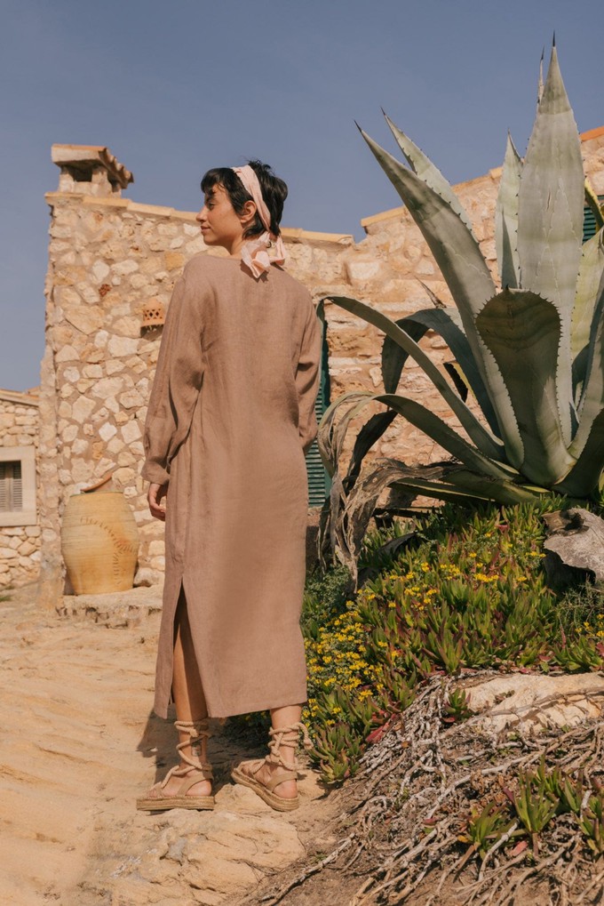 Amalia long-length linen dress in Cream M | sale from AmourLinen