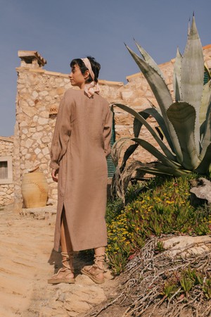 Amalia long-length linen dress in Cream M | sale from AmourLinen