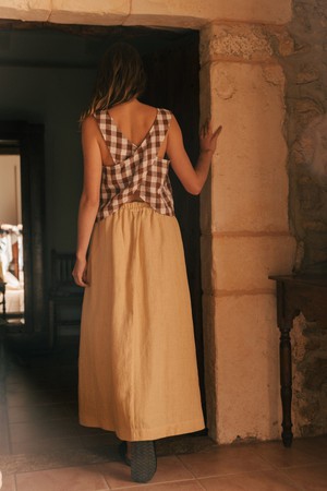 Mona maxi linen skirt in Mustard from AmourLinen