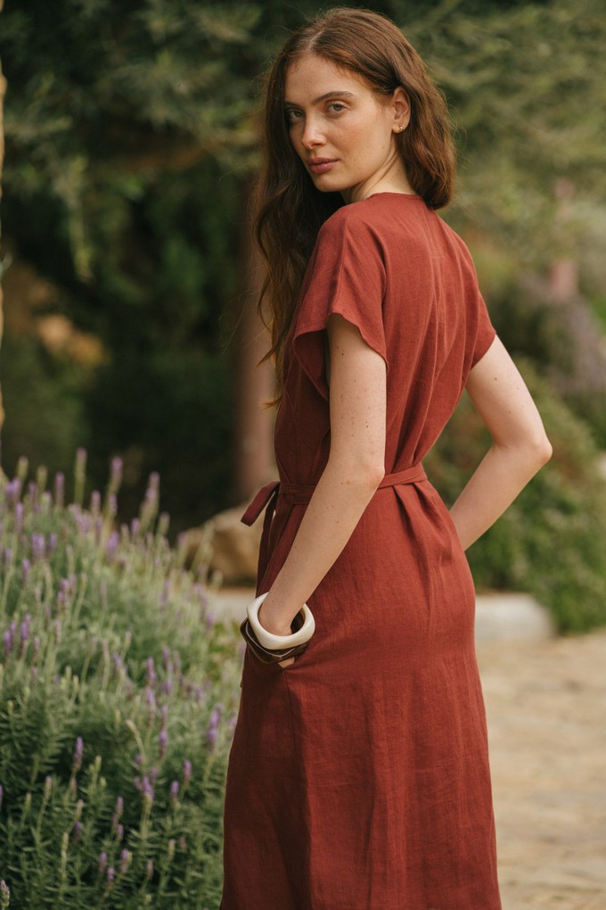Rome linen wrap dress in Terracotta from AmourLinen