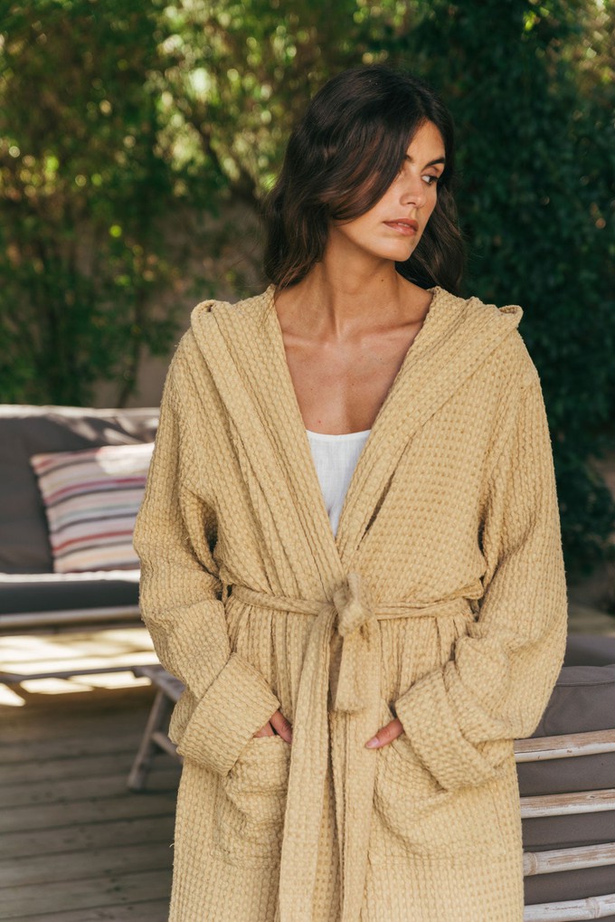 Waffle bathrobe SNUGGLE in Mustard from AmourLinen