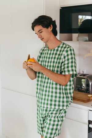 Billy linen pajama set in Green Gingham from AmourLinen