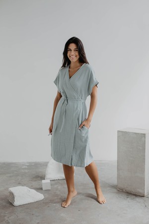 Olivia linen wrap dress in Sage Green from AmourLinen