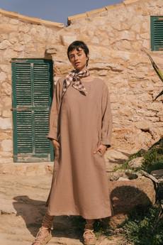 Amalia long-length linen dress in Cream M | sale via AmourLinen