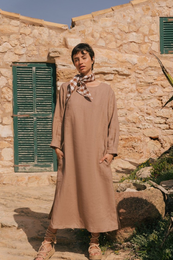 Amalia long-length linen dress in Cream M | sale from AmourLinen
