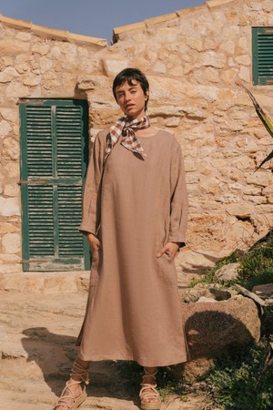 Amalia long-length linen dress in Cream M | sale from AmourLinen