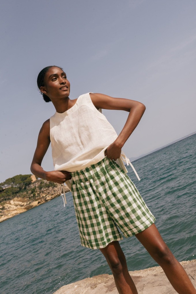 Mia linen shorts in Green Gingham from AmourLinen