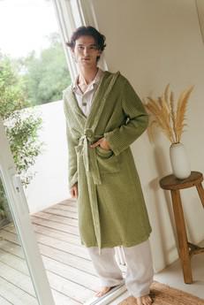 Men's waffle bathrobe in Moss Green via AmourLinen