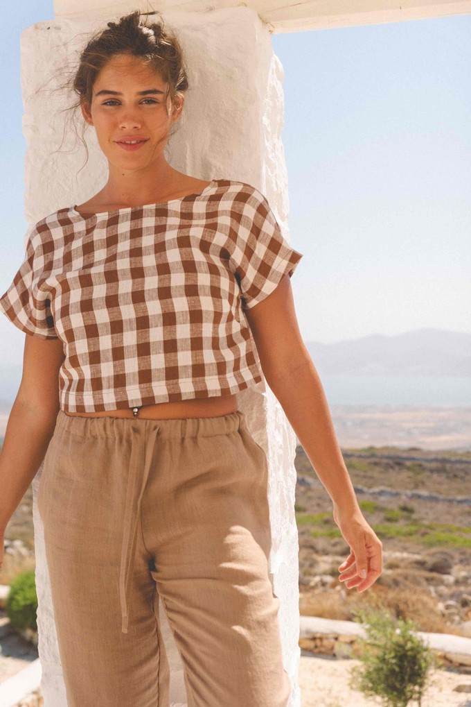 LISA crop top in Mocha Gingham from AmourLinen