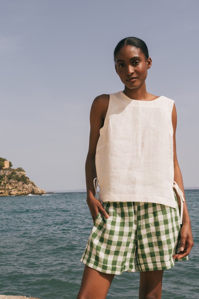 Mia linen shorts in Green Gingham from AmourLinen