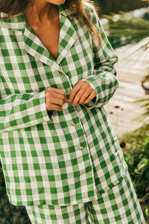 Nightly long sleeve pajama set in Green Gingham from AmourLinen