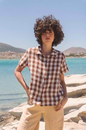 SCARLETT shirt in Mocha Gingham from AmourLinen