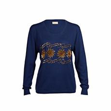 Blue Cashmere Sweater with Gold Sequins and Beads via Asneh
