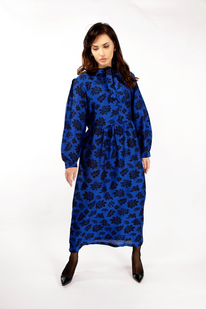 Blue Midi Silk Dress with Black Print from Asneh
