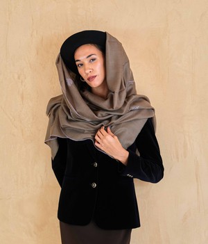 Brown Cashmere Pashmina with Sozni Embroidery from Asneh