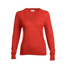 Orange Red Cashmere V-neck Sweater in fine knit via Asneh