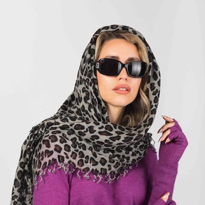 Grey Leopard cashmere scarf  in large size from Asneh