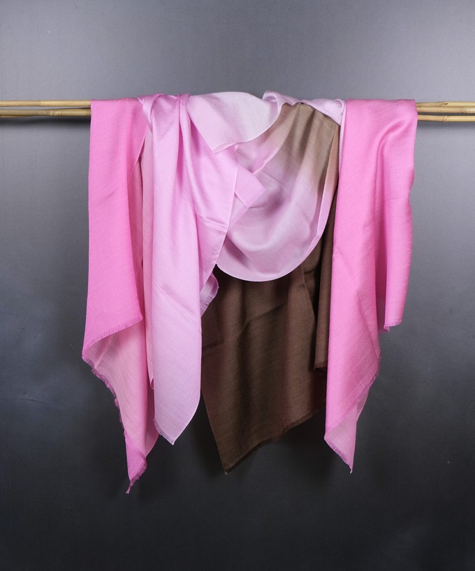 Pink and Brown Ombre Shaded Silk Wool Scarf from Asneh