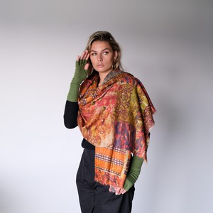 Rusty Orange Cashmere Shawl with Print – Large from Asneh